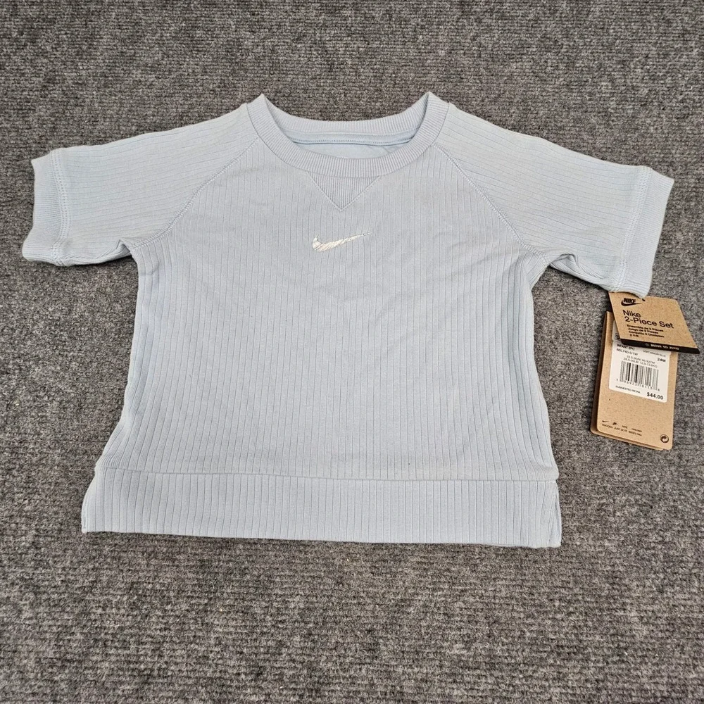 Nike Unisex 2-Piece Set Ribbed T-Shirt and Shorts Organic Cotton Blue 24M - Picture 5 of 14